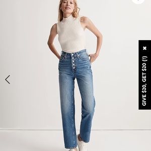 madewell the perfect vintage straight jean in becker wash: button-front edition